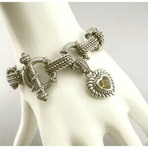 Judith Ripka Bracelet Charm Heart Citrine Chain Link Sterling Silver 925 Toggle